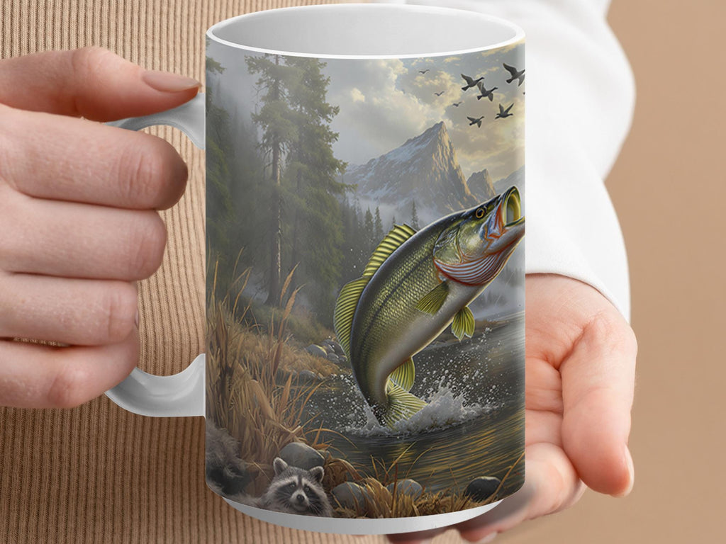 Largemouth Bass Fishing Mug: Ceramic Coffee Cup, Fisherman Gift