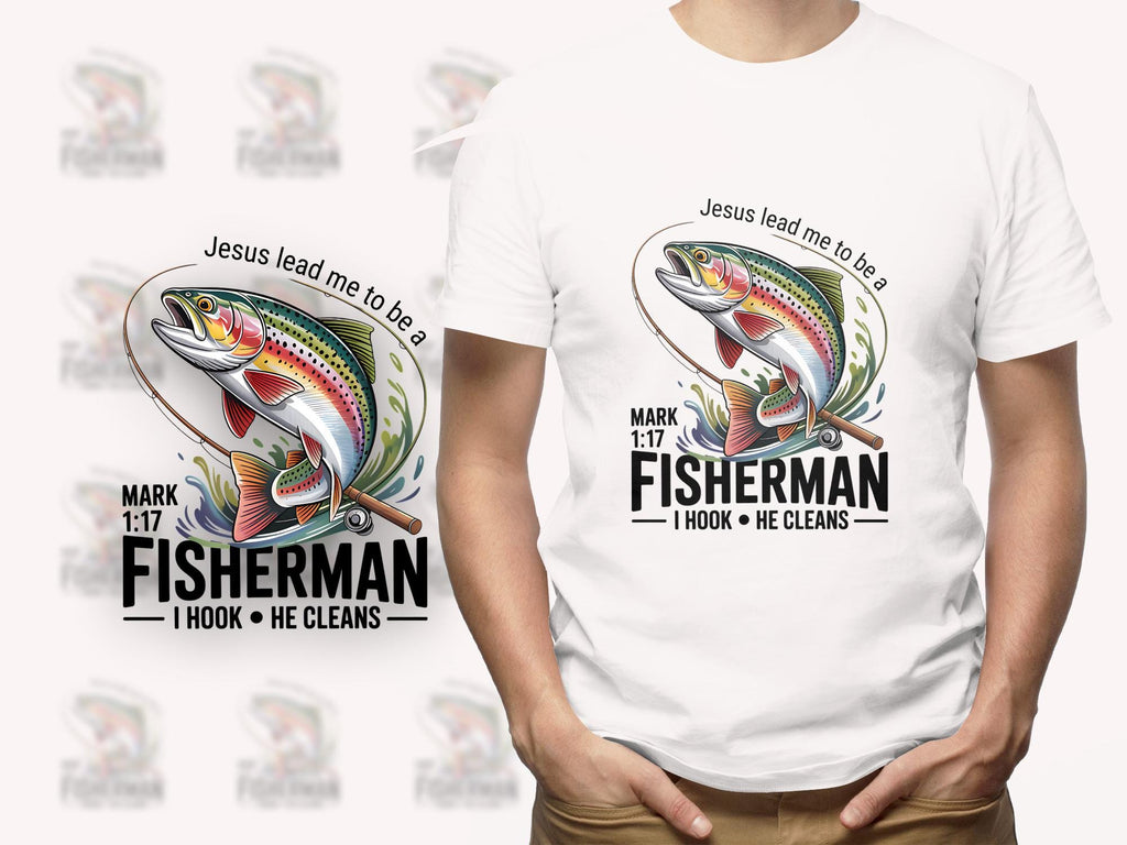 Christian Fishing Design: Jesus Lead Me, Fisherman Art (PNG Digital Download)