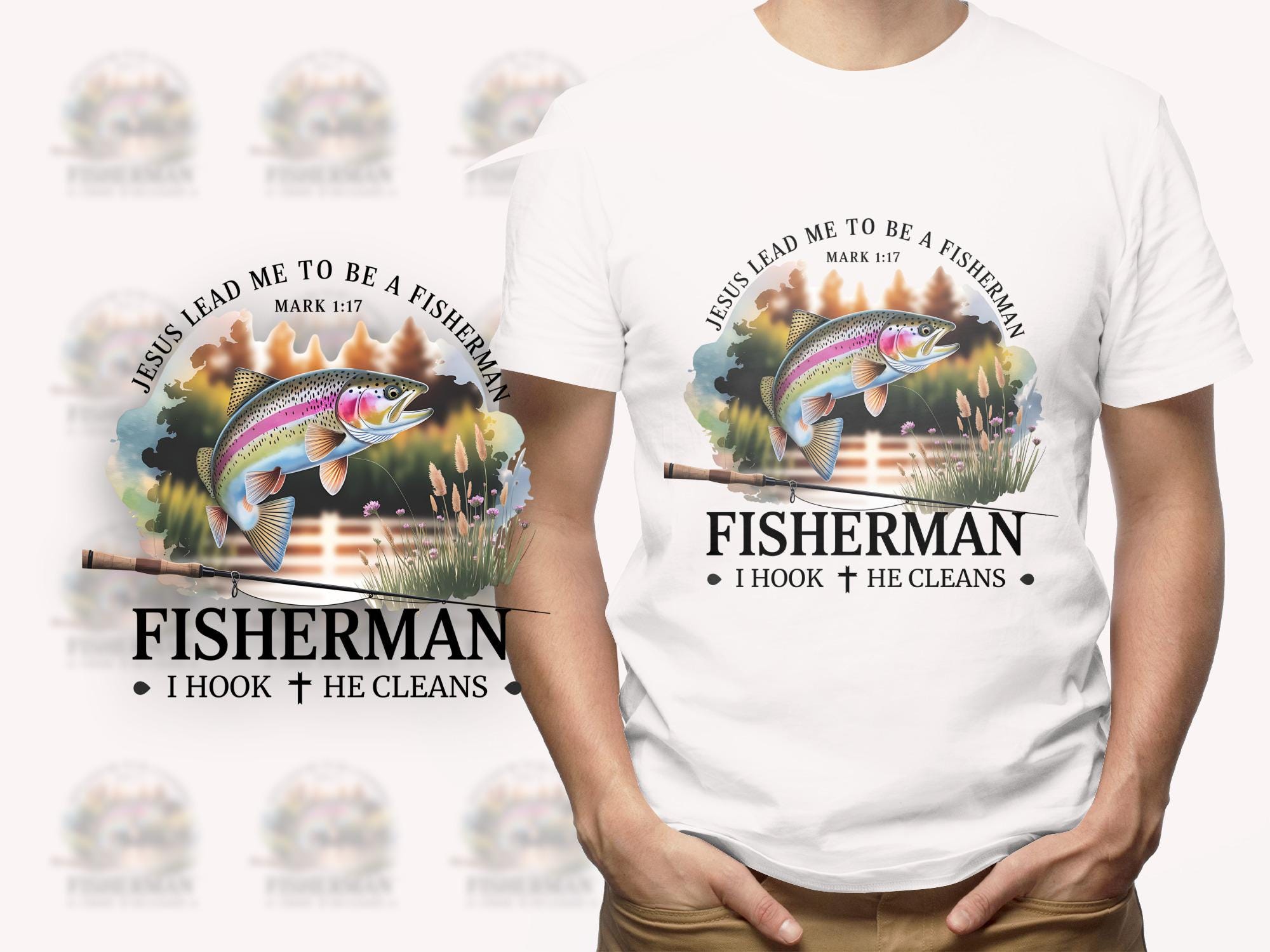 Rainbow Trout Fisherman PNG: Jesus Lead Me Sublimation Design (Digital Download)