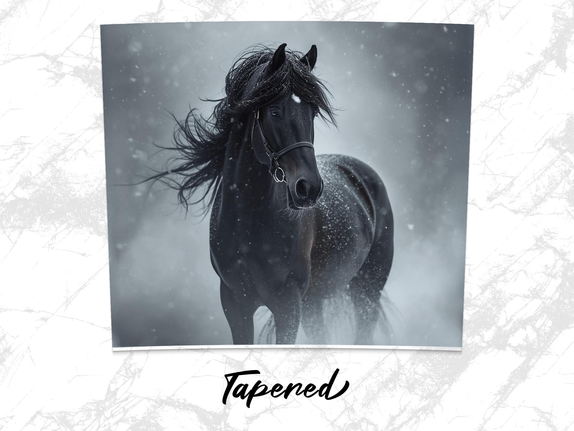 Black Horse Tumbler Wrap: Snowy Friesian Sublimation Design (Digital Download)