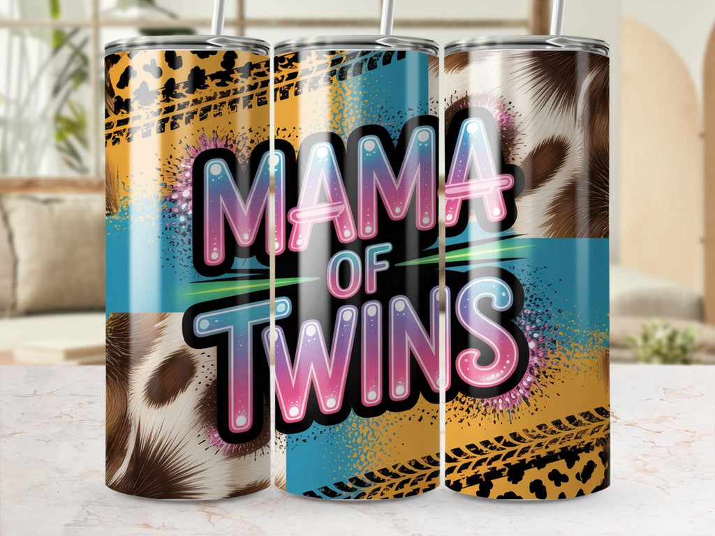 Mama of Twins Tumbler Wrap: Giraffe Leopard Print Sublimation Design (Digital Download)