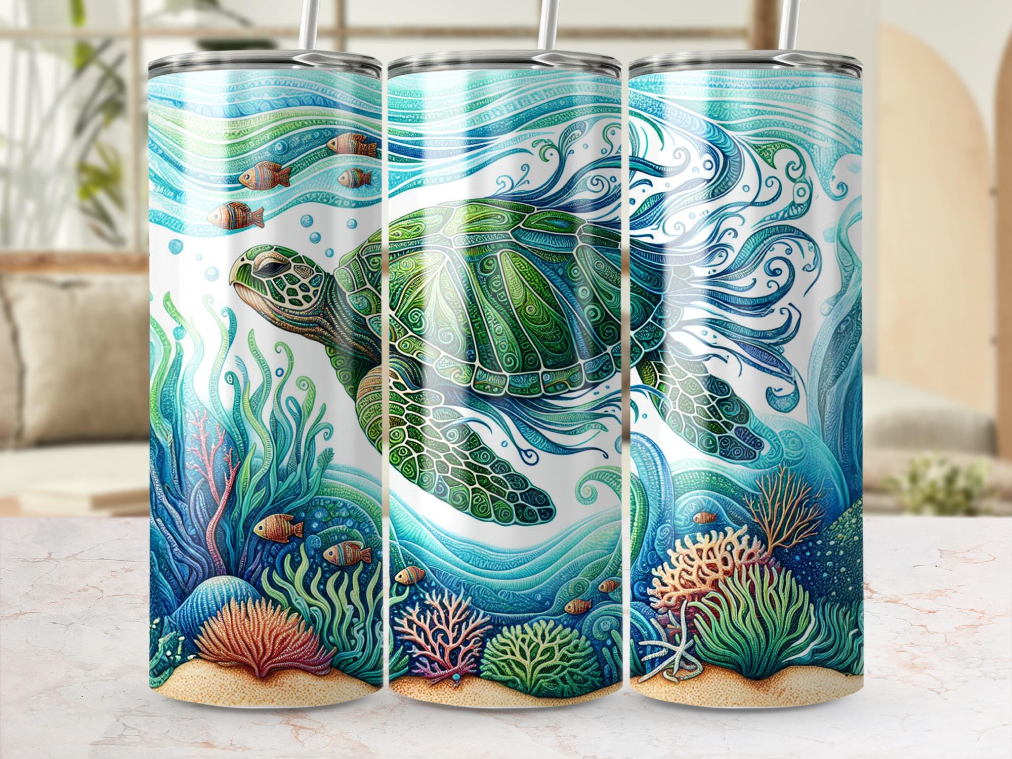 Sea Turtle Tumbler Wrap: Ocean Life Sublimation Design (Digital Download)