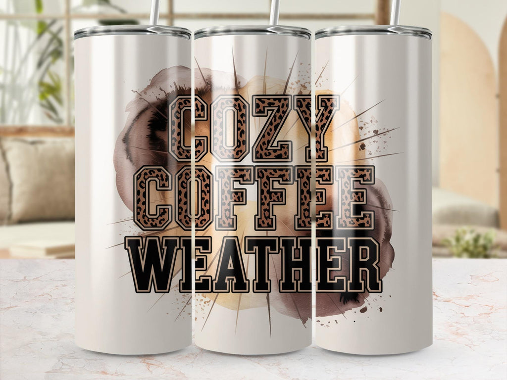 Leopard Print Coffee Weather Tumbler Wrap - 20oz Sublimation Design (Digital Download)