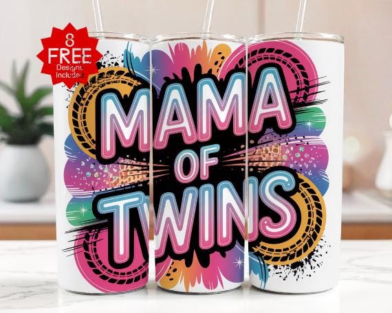 Mama of Twins Tumbler Wrap: Giraffe Leopard Print Sublimation Design (Digital Download)