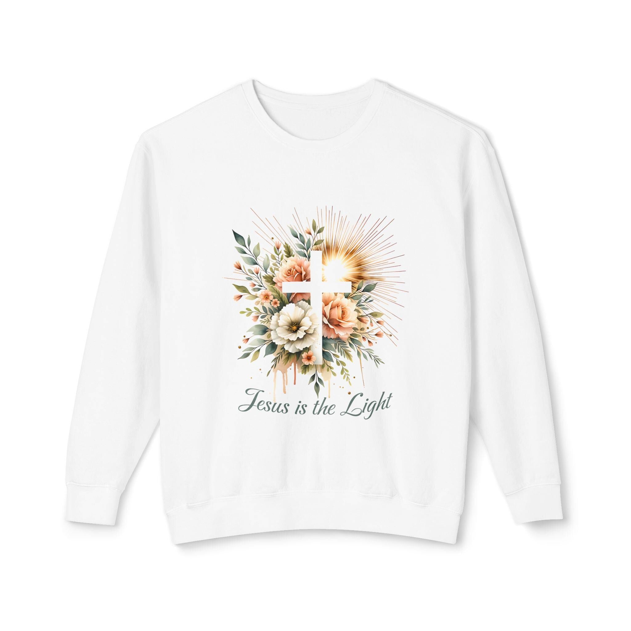 Floral Cross 'Jesus is the Light' PNG: Christian T-Shirt Sublimation (Digital Download)