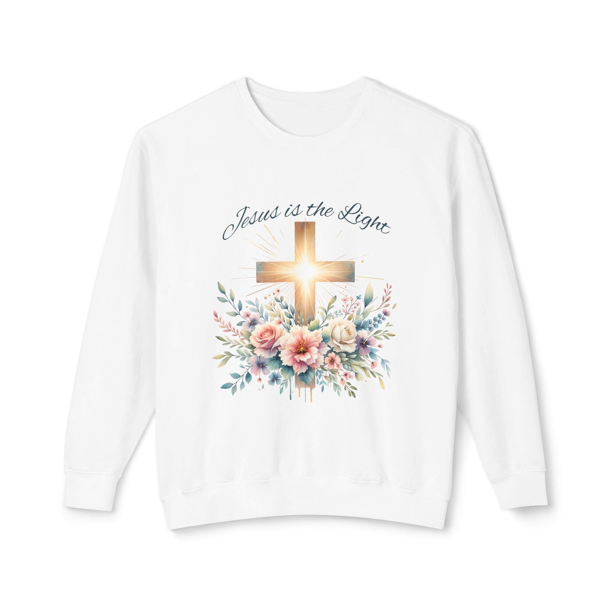 Floral Cross 'Jesus is the Light' PNG: Christian T-Shirt Design (Digital Download)