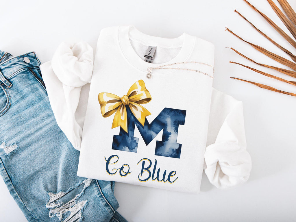 Michigan, M with Bow PNG: Go Blue Digital Download
