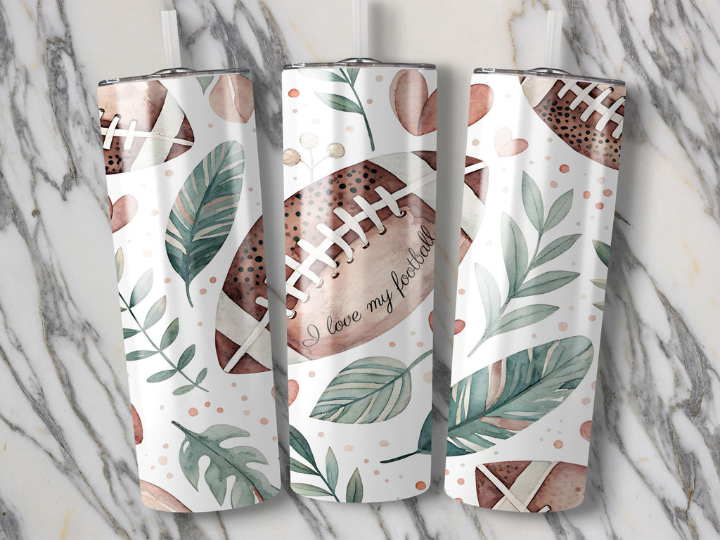 Floral Football Tumbler Wrap PNG - Sports Sublimation Design (Digital Download)