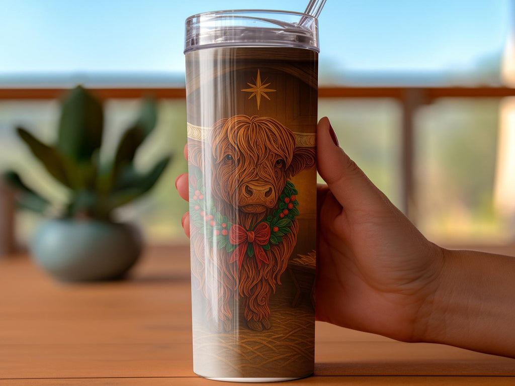 Highland Cow Christmas Tumbler Wrap: Farm Animal Sublimation (PNG Digital Download)