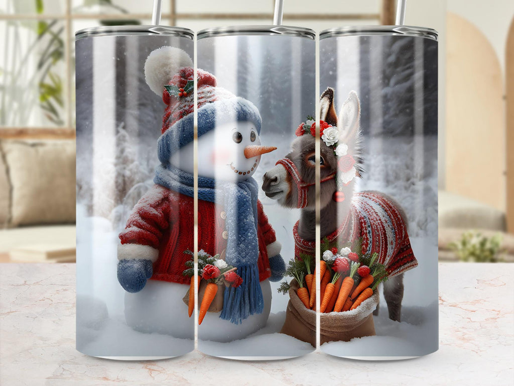 Winter Donkey Tumbler Wrap: Snowman Christmas Design (PNG Digital Download)