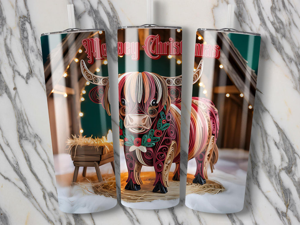 Highland Cow Christmas Tumbler Wrap: 20oz Sublimation Design (PNG Digital Download)