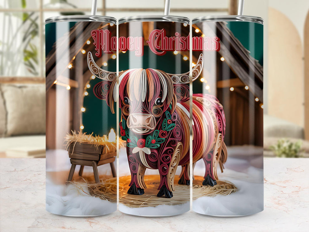 Highland Cow Christmas Tumbler Wrap: 20oz Sublimation Design (PNG Digital Download)
