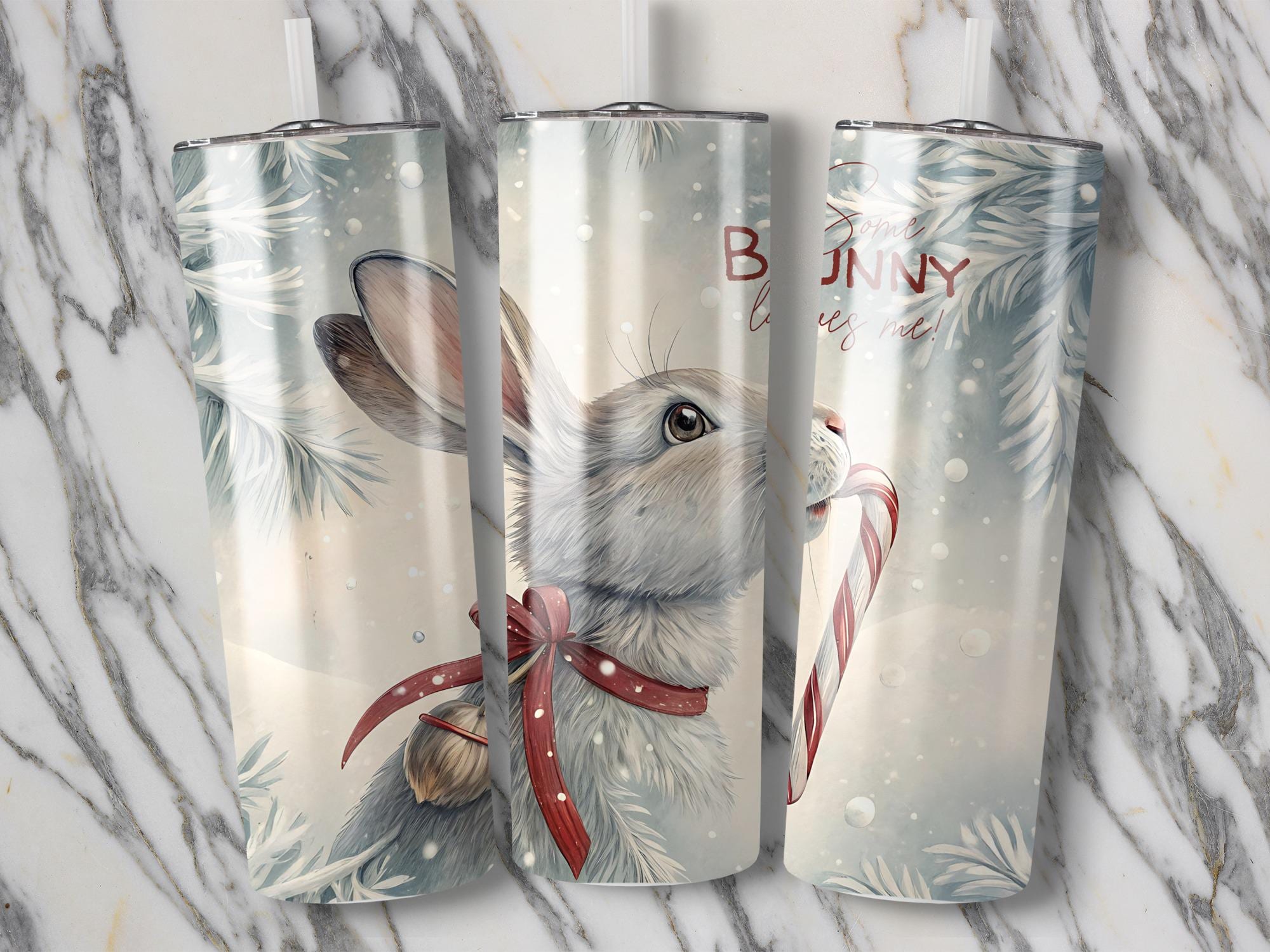 Some Bunny Loves Me Tumbler Wrap: Winter Candy Cane Design (Digital Download)