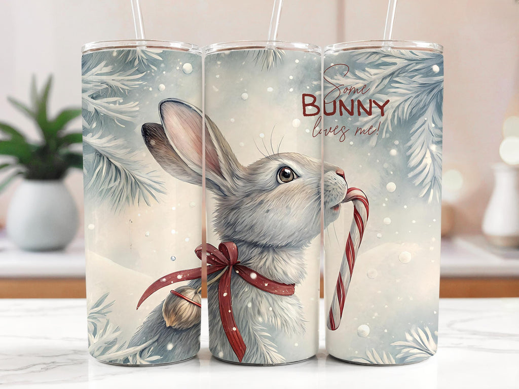 Some Bunny Loves Me Tumbler Wrap: Winter Candy Cane Design (Digital Download)