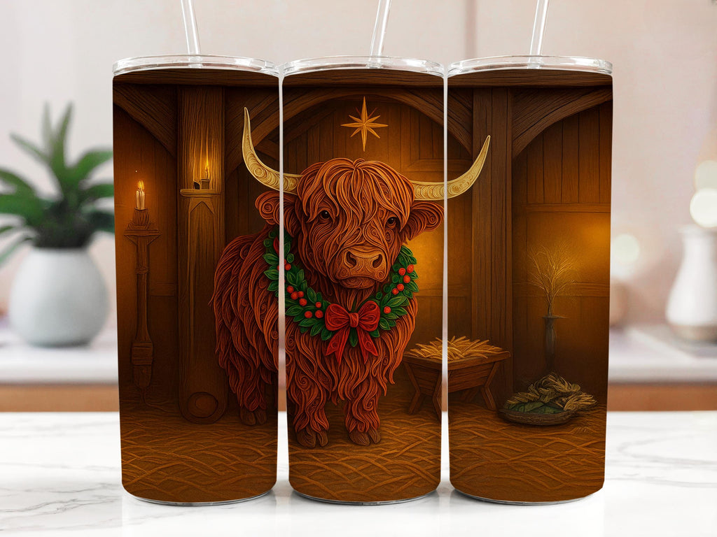 Highland Cow Christmas Tumbler Wrap: Farm Animal Sublimation (PNG Digital Download)