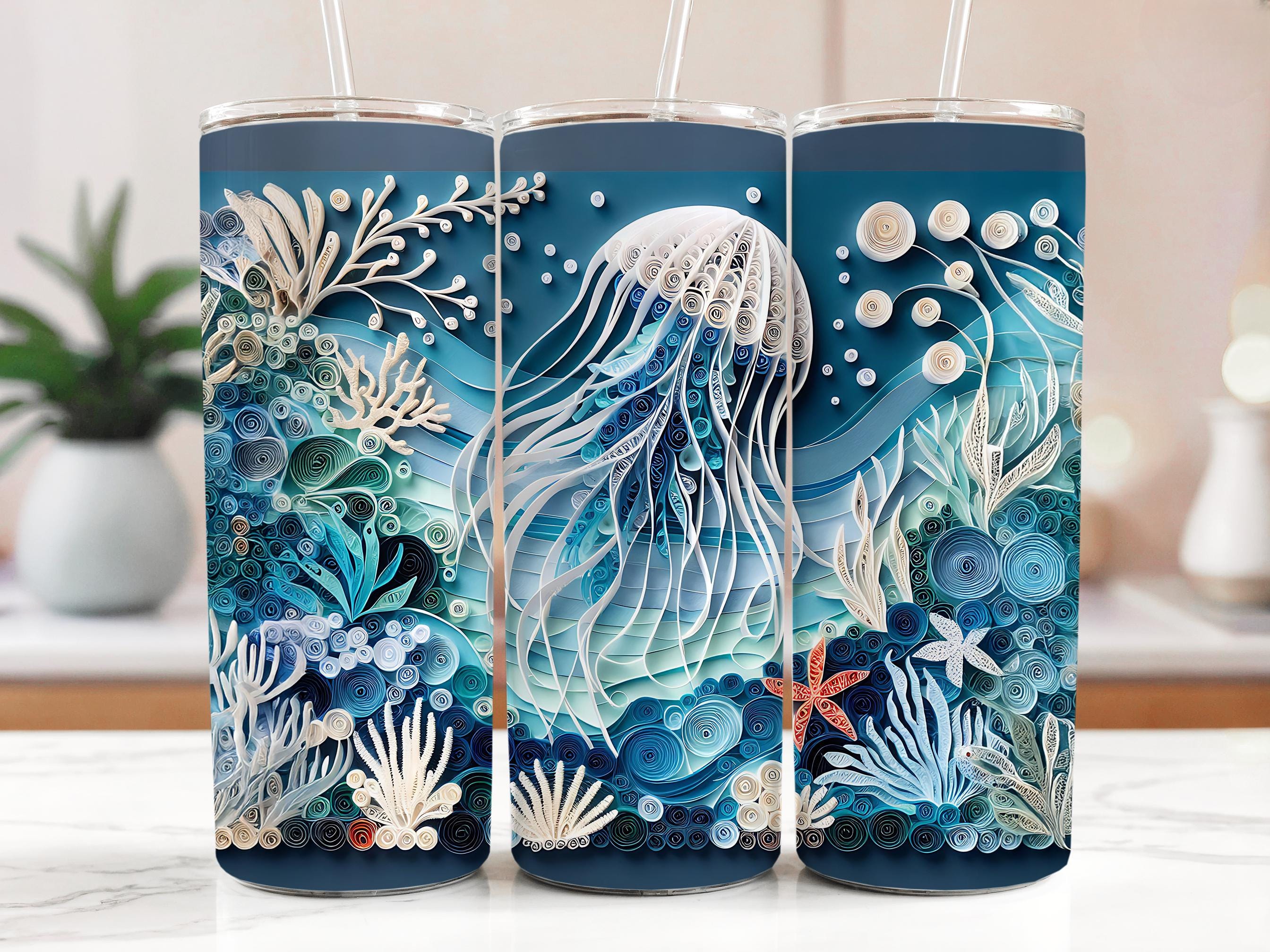 Jellyfish Tumbler Wrap: Quilled Paper Ocean Design (PNG Digital Download 20oz Tumbler)