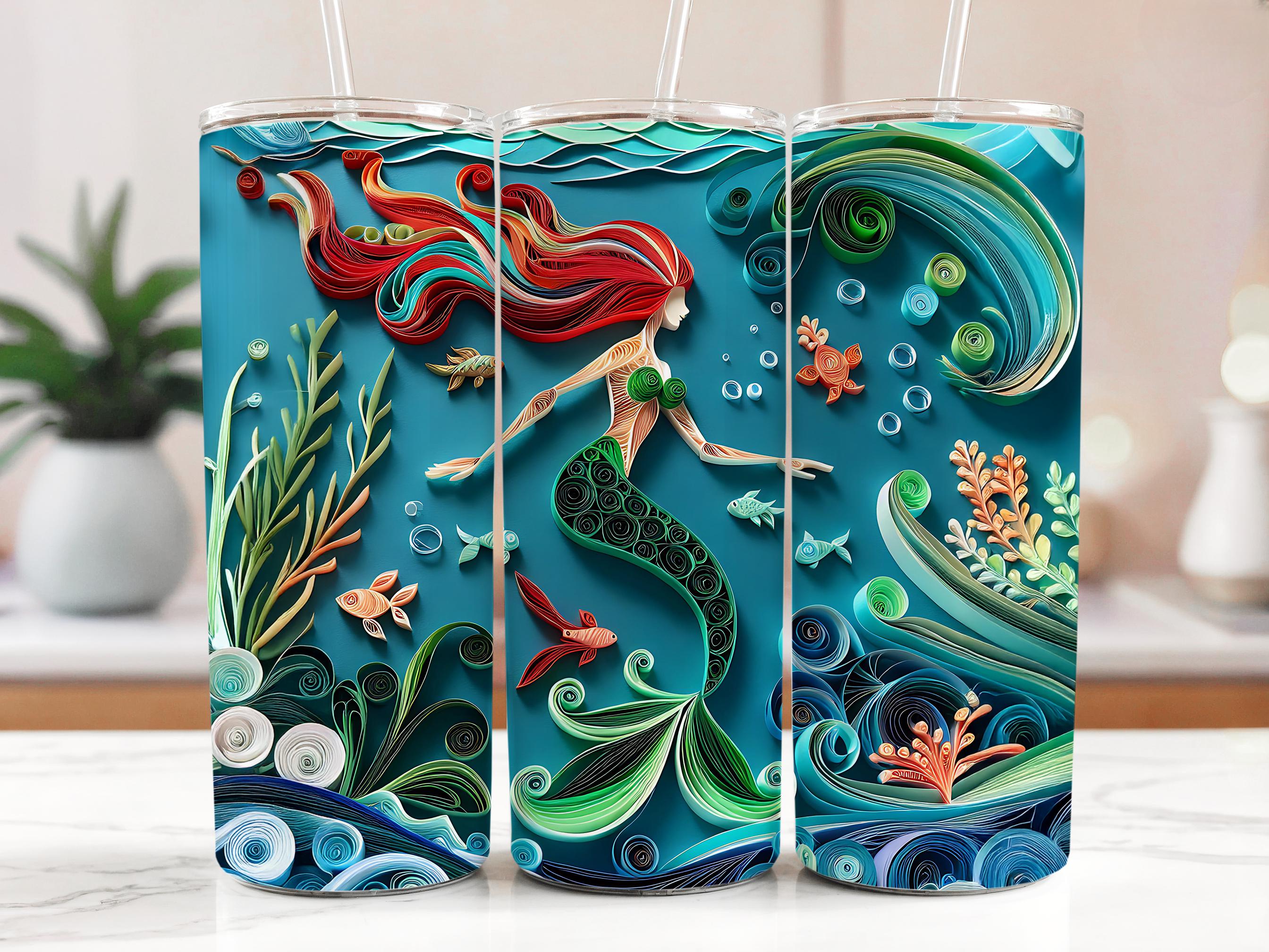 Mermaid Tumbler Wrap: Paper Quilling Ocean Design (Digital Download PNG Files 20oz Tumbler )