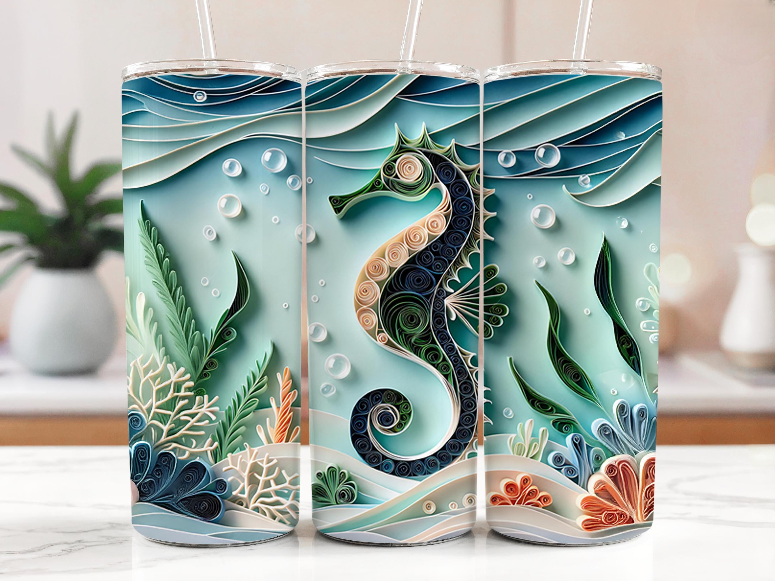 Seahorse Tumbler Wrap, 20oz Skinny Tumbler PNG, Ocean Sea life Sublimation Designs, Ocean Life Tumbler Wrap, Digital Download