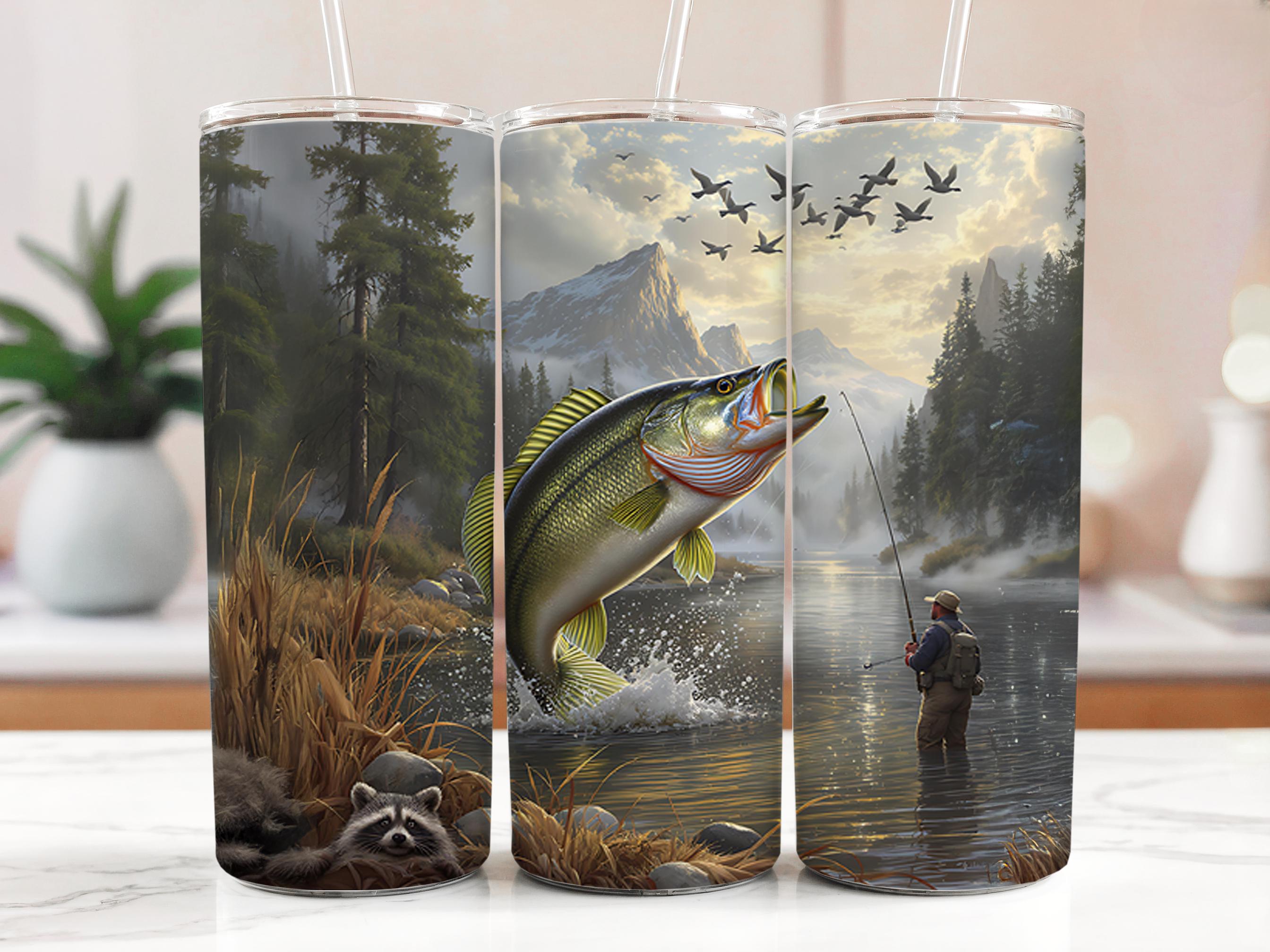 Bass Fishing Tumbler Wrap: Man Catching Fish PNG (Digital Download)