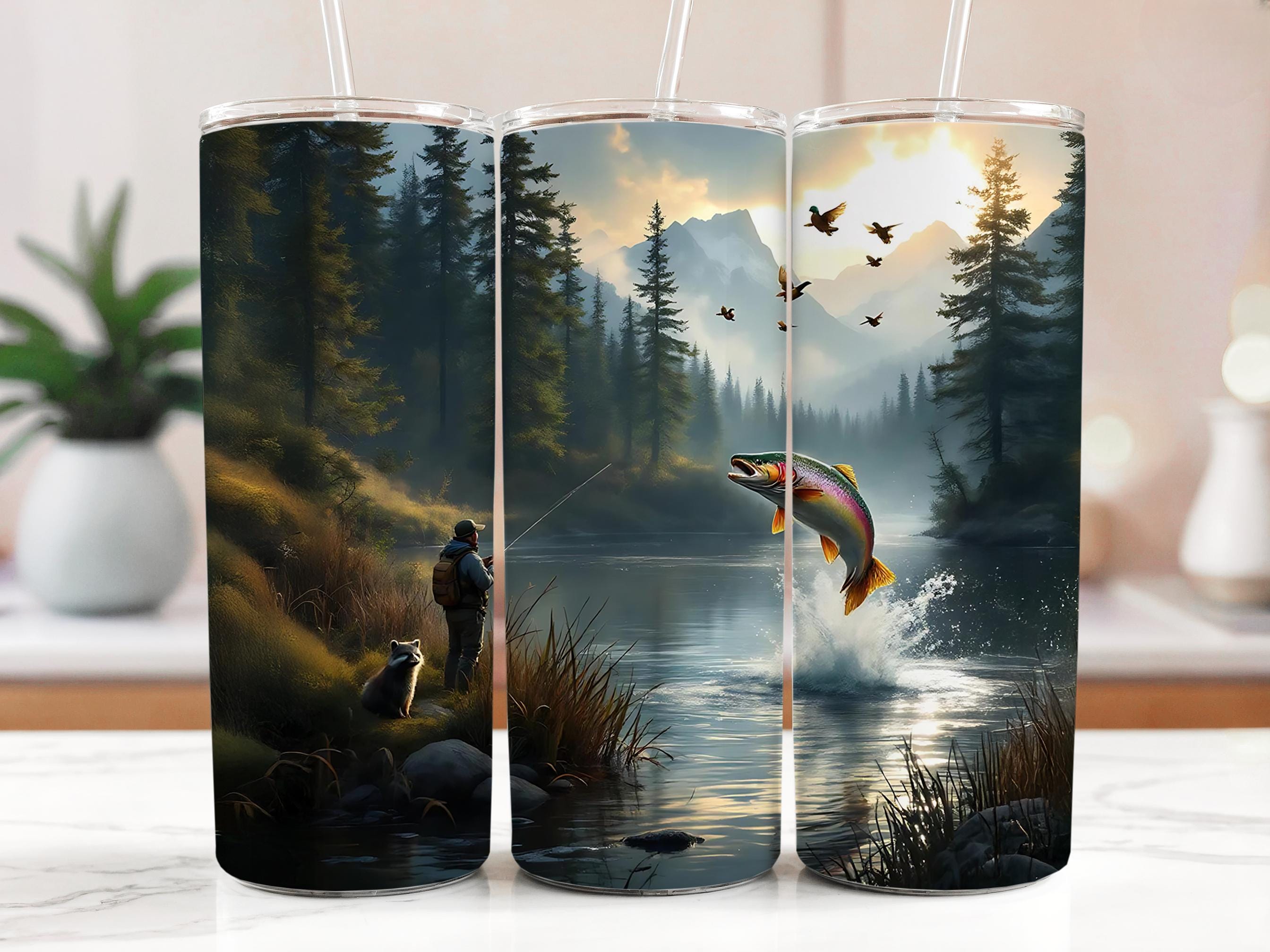 Rainbow Trout Tumbler Wrap: Fishing Lake Design (Digital Download, 20oz Tumbler PNGs)