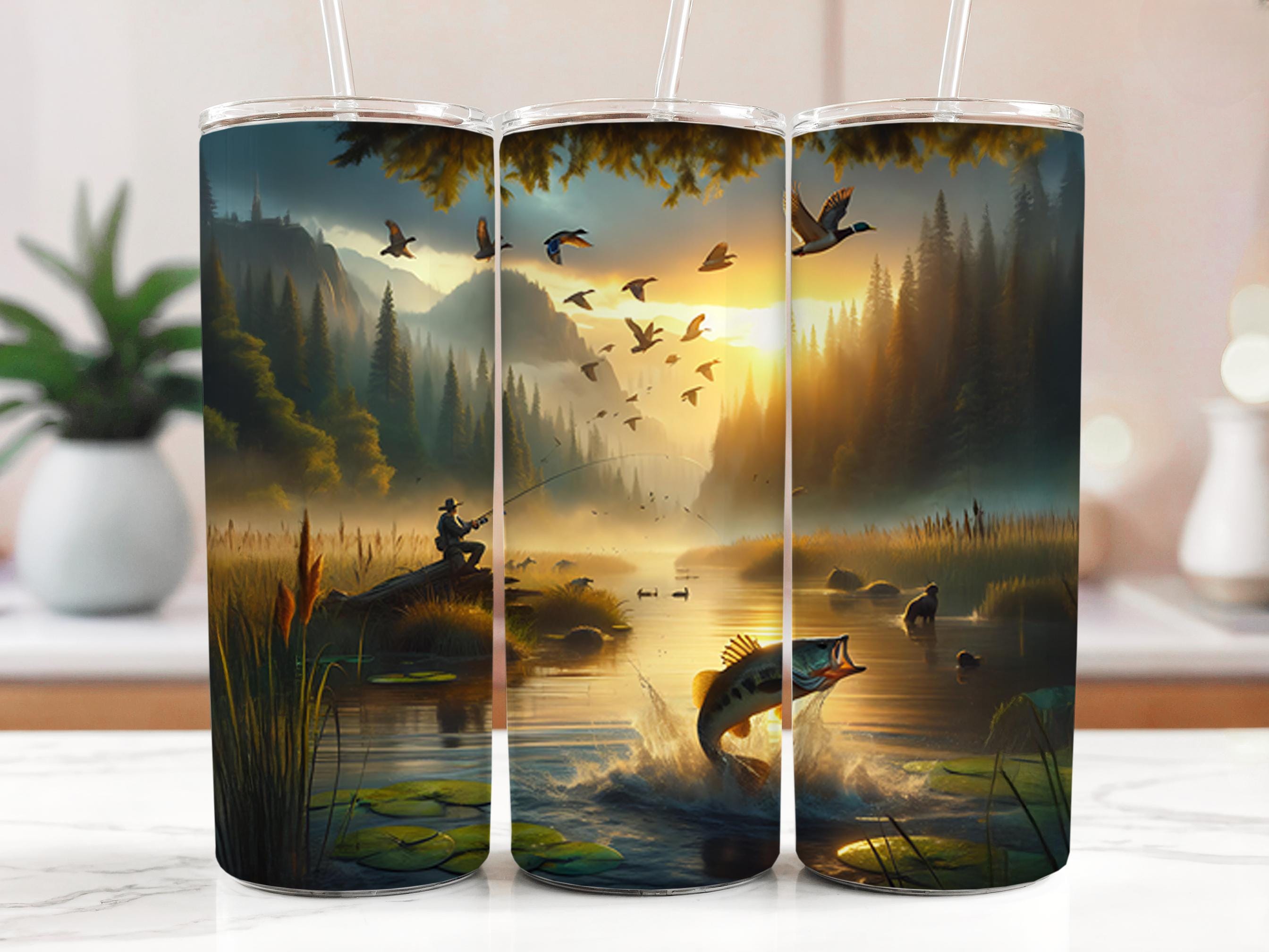 Bass Fishing Tumbler Wrap: Lake Sublimation Design (Digital Download)