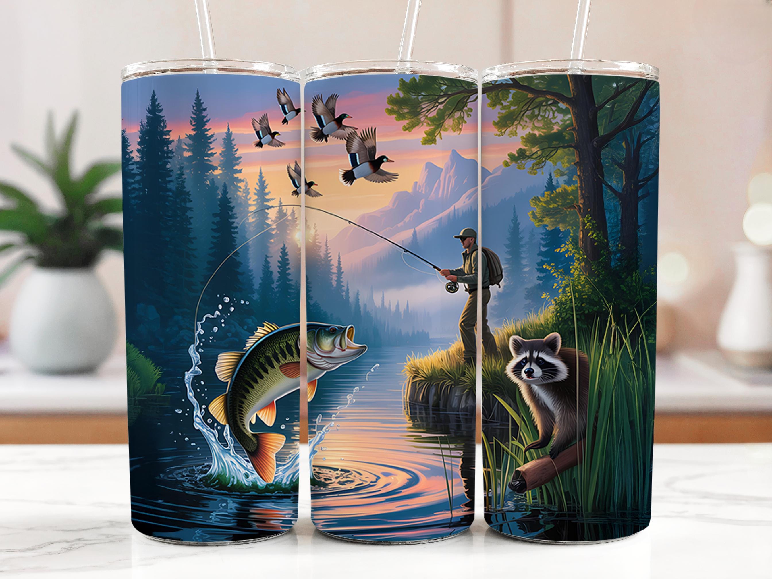 Fishing Tumbler Wrap: Bass, Ducks, Raccoon Sublimation Design (Digital Download)