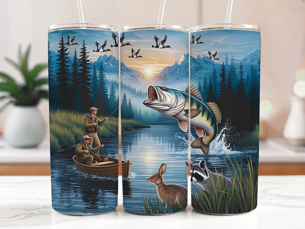 Bass Fishing Tumbler Wrap: Lake Sublimation Design (Digital Download PNG File 20oz Tumbler )