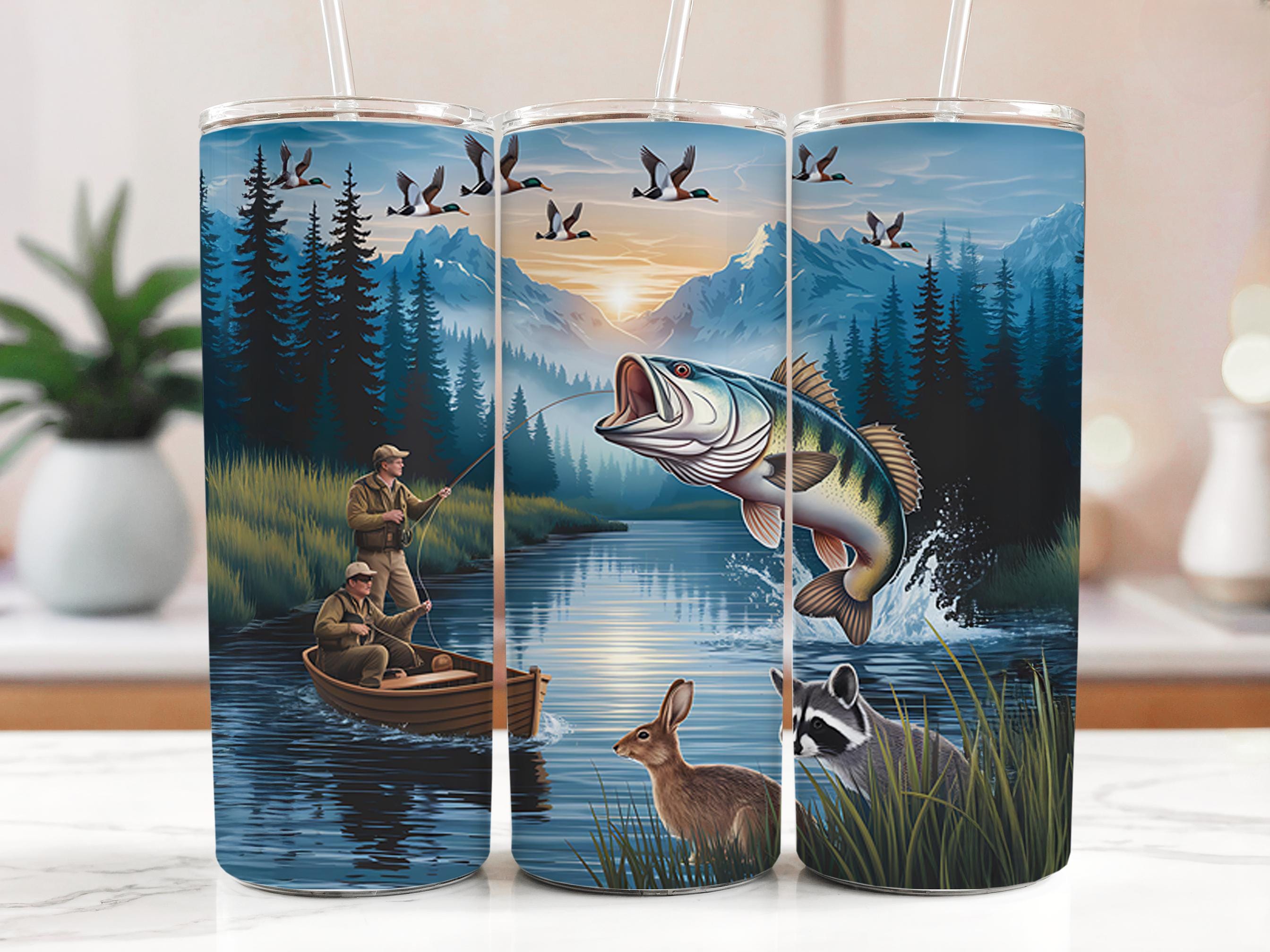 Bass Fishing Tumbler Wrap: Lake Sublimation Design (Digital Download PNG File 20oz Tumbler )