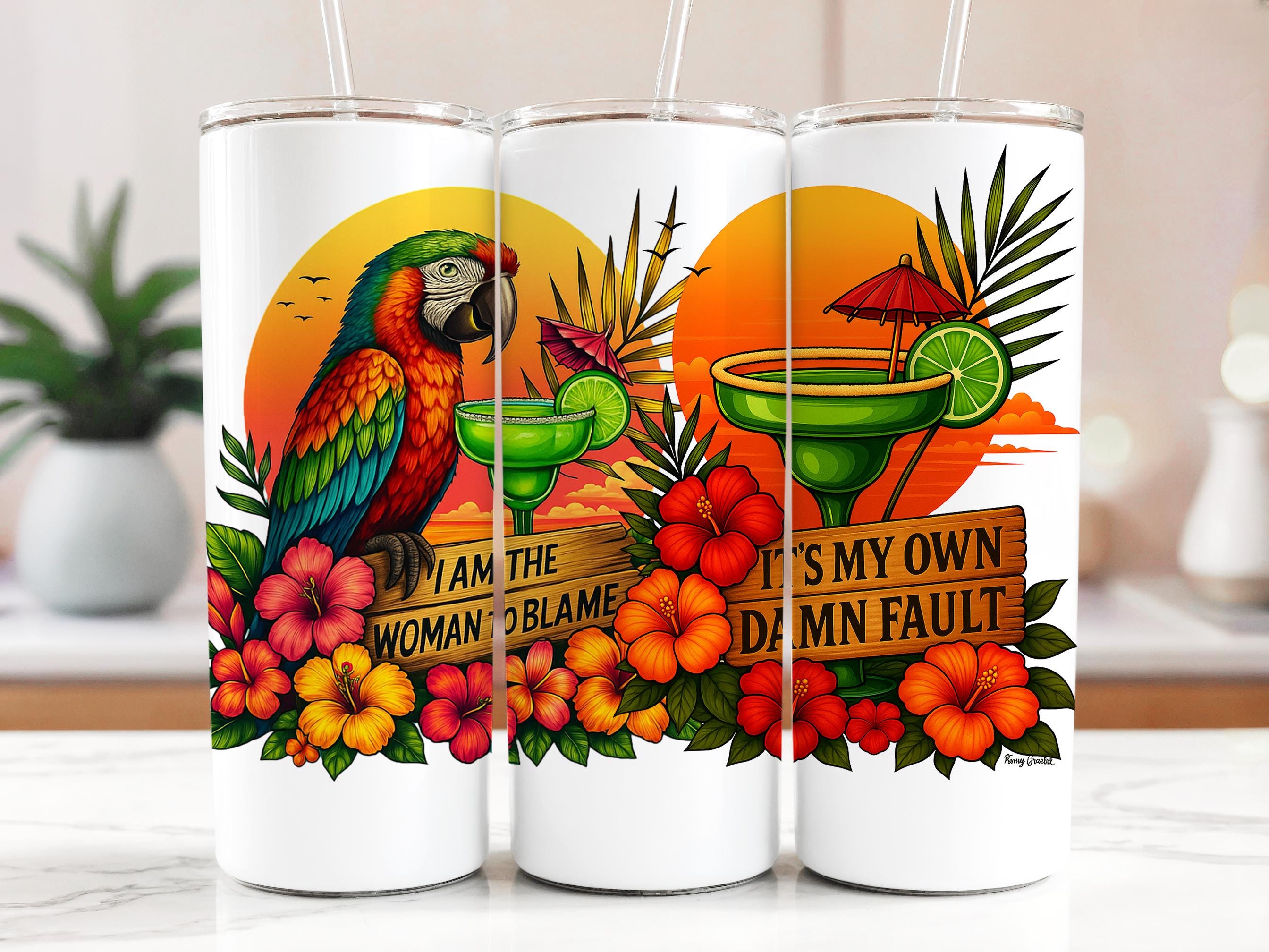 Parrot Margarita Tumbler Wrap: Funny Hibiscus Sublimation Design (Digital Download)
