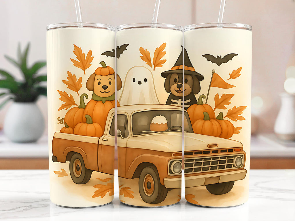 Halloween Truck Tumbler Wrap: Spooky Dogs, Pumpkins (Digital Download PNG File for 20oz Tumblers)