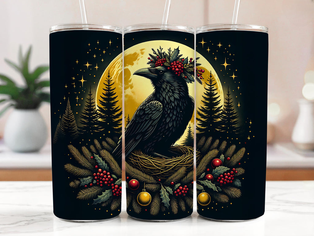 Winter Raven Tumbler Wrap: Christmas Crow PNG Sublimation Design (Digital Download)