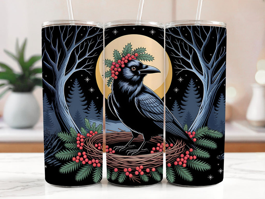 Raven Tumbler Wrap: Winter Forest Crow PNG (Digital Download)