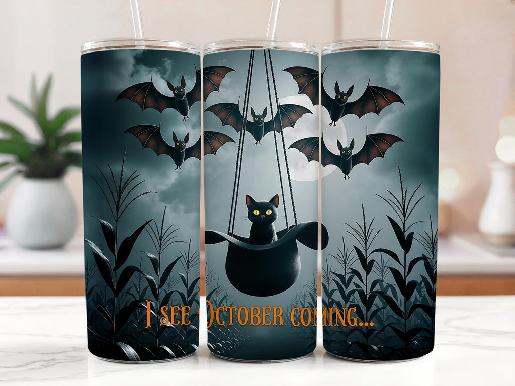 Black Cat Halloween Tumbler Wrap: Spooky 20oz Skinny Tumbler Design (Digital Download)