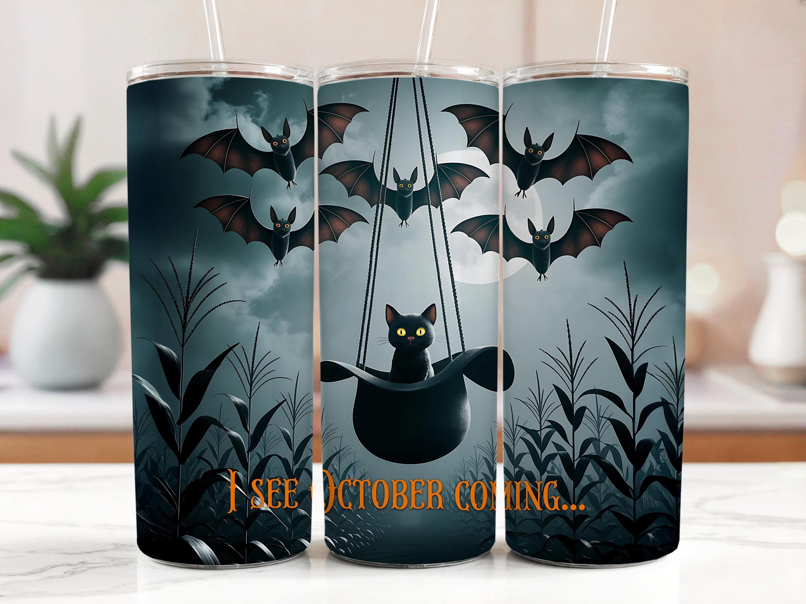 Black Cat Halloween Tumbler Wrap: Spooky 20oz Skinny Tumbler Design (Digital Download)