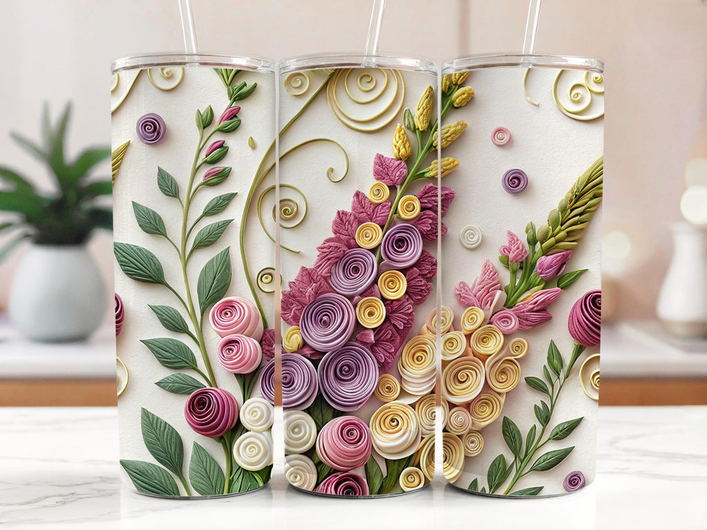 Quilled Flower Tumbler Wrap: Snapdragon Floral Sublimation Design (Digital Download)