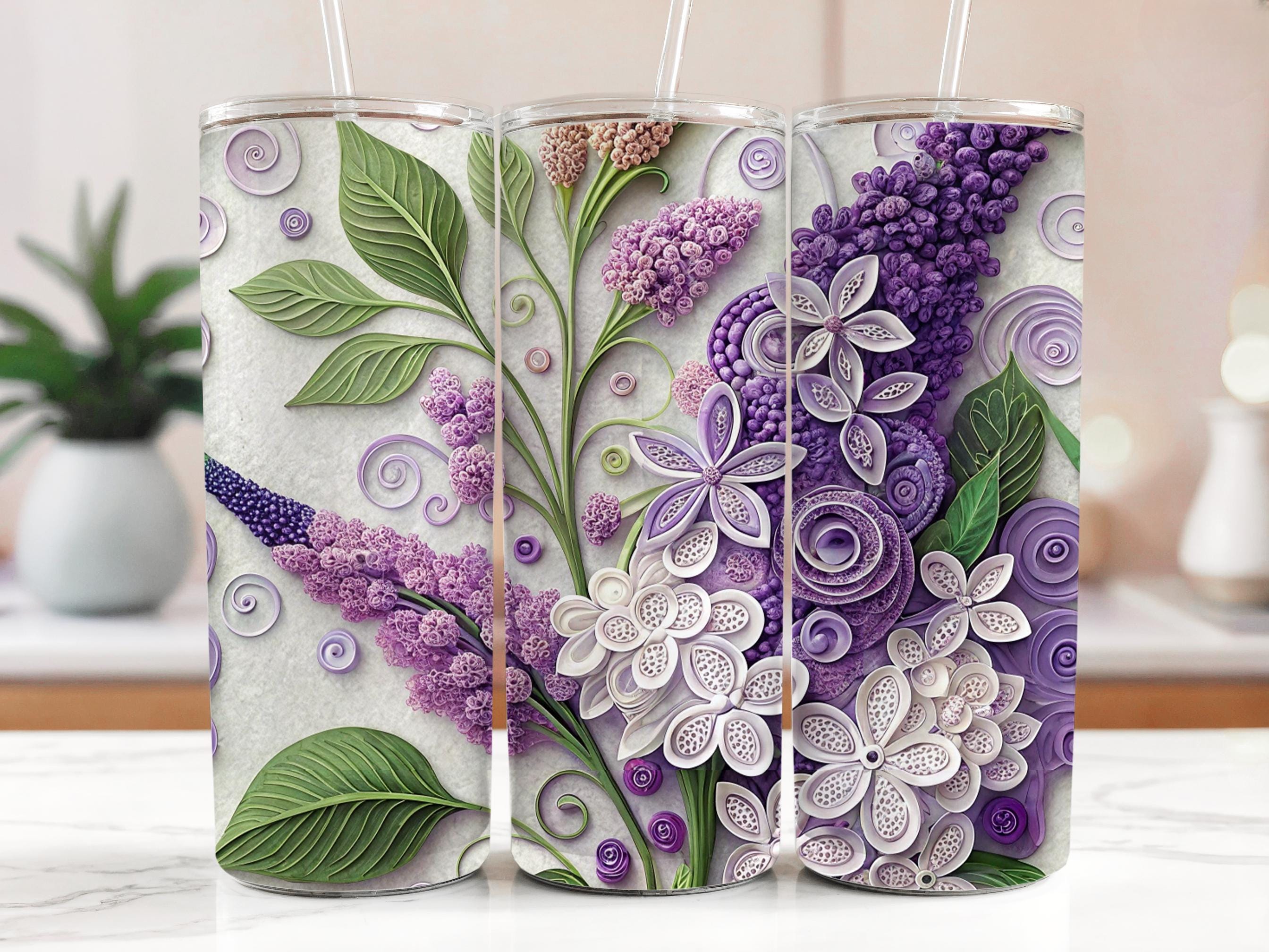 Lilac Floral Tumbler Wrap: Purple Paper Quilling PNG (Digital Download)