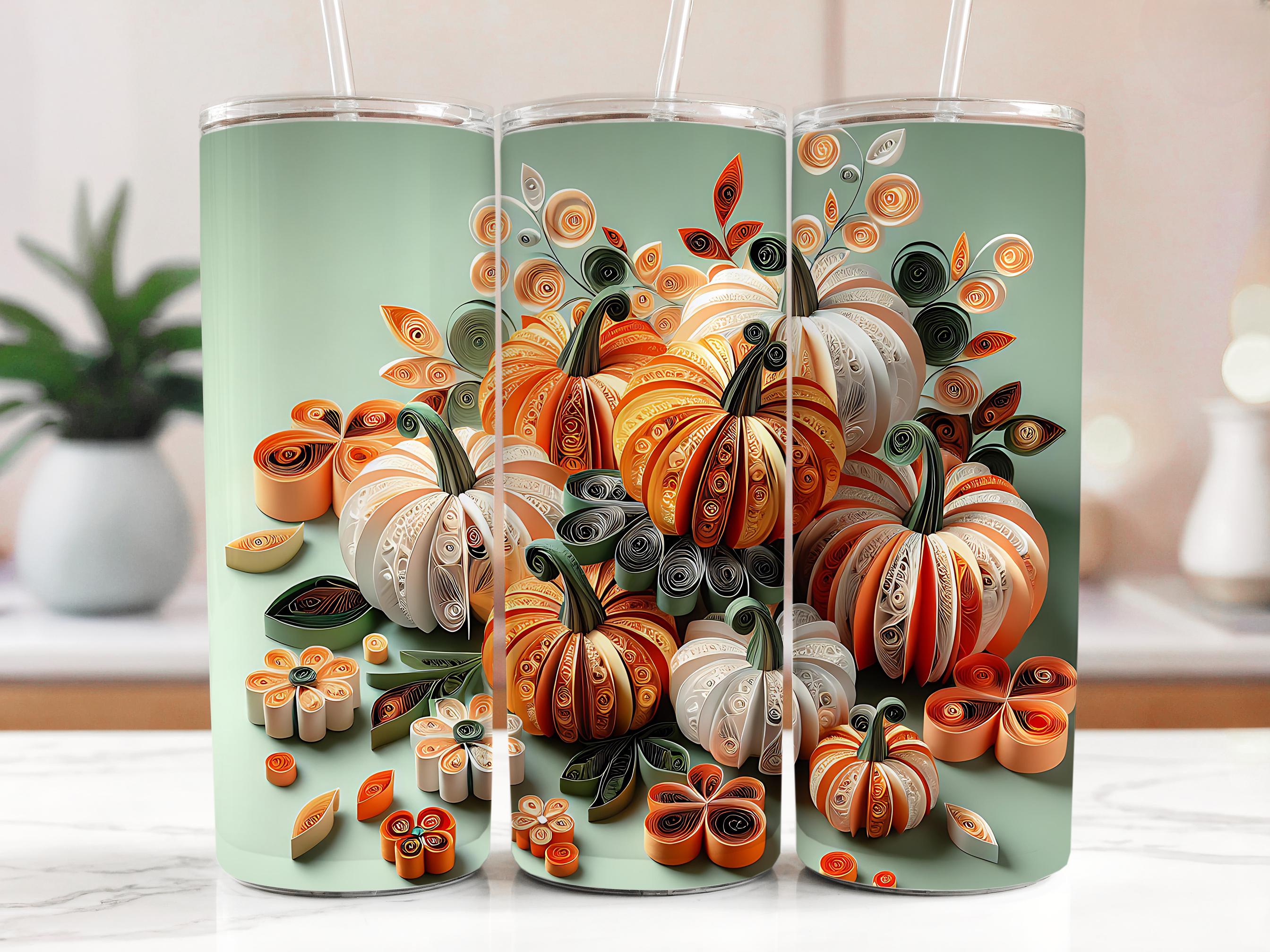 Quilled Pumpkin Tumbler Wrap: Fall Paper Art (20oz Skinny Tumbler PNG Digital Download