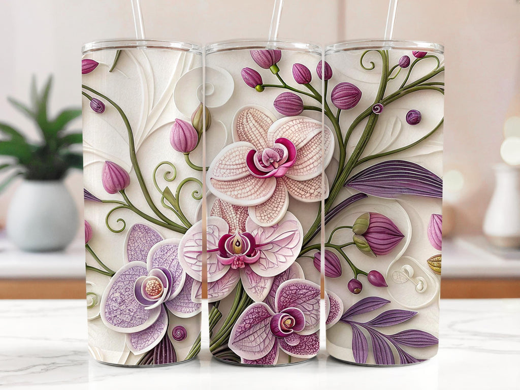 Purple Orchid Tumbler Wrap: Floral Sublimation Design (Digital Download, 20oz Tumbler PNGs)