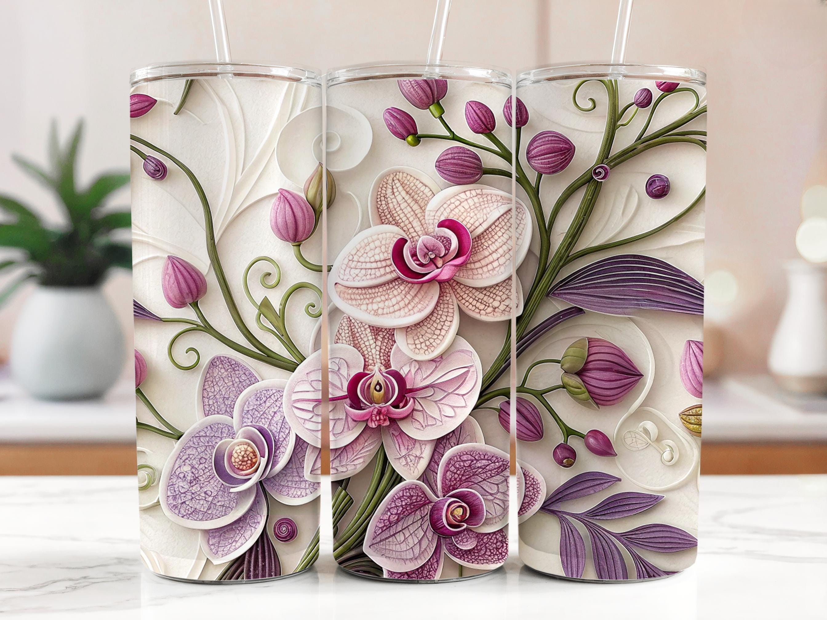 Purple Orchid Tumbler Wrap: Floral Sublimation Design (Digital Download, 20oz Tumbler PNGs)