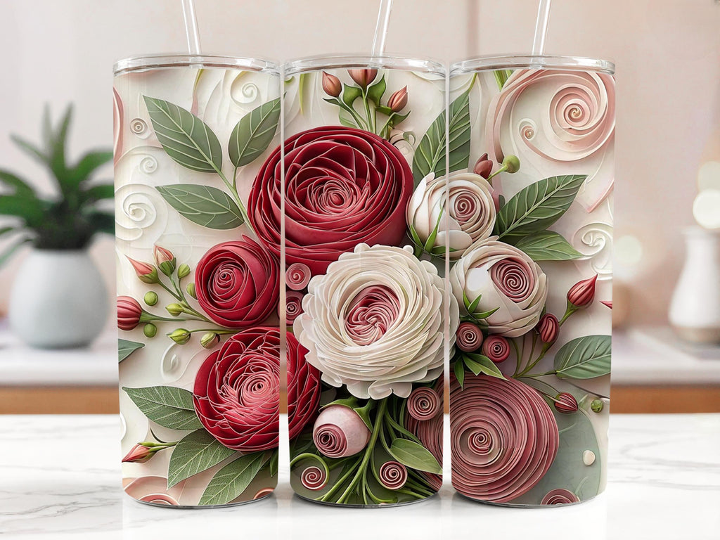Rose Tumbler Wrap: Floral Sublimation Design (20oz Skinny Tumbler PNG Digital Download)
