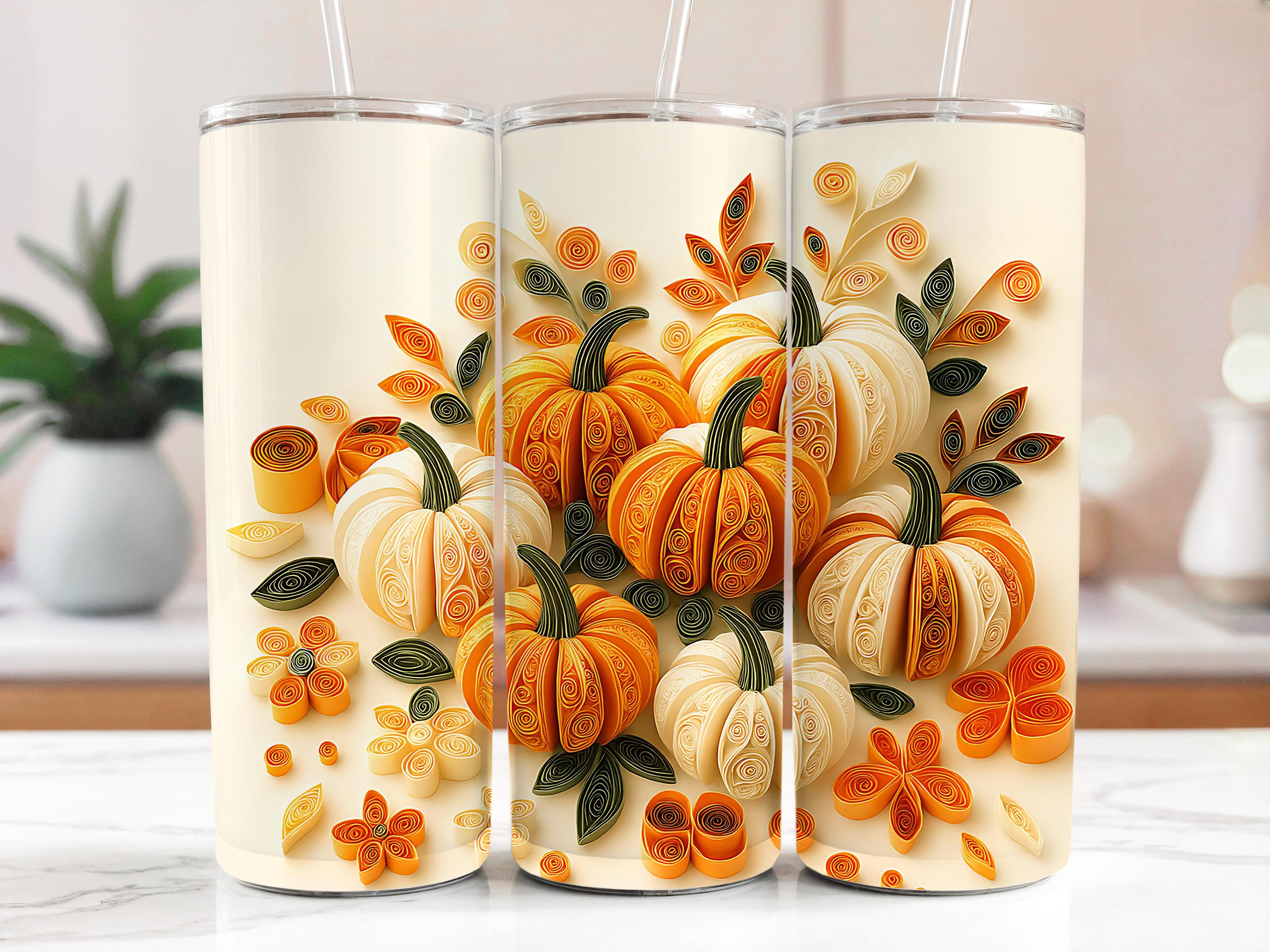 Quilled Pumpkin Tumbler Wrap: Autumn Sublimation Design (Digital Download)