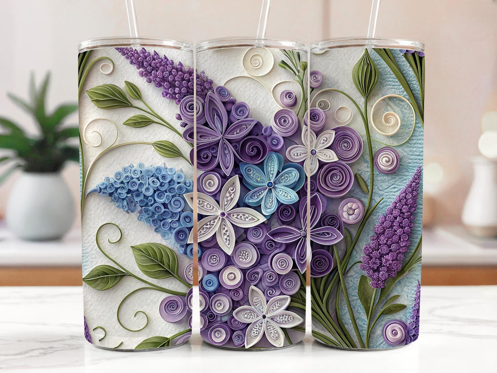 Lilac Floral Tumbler Wrap: Paper Quilling PNG (Digital Download)