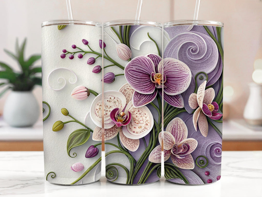 Orchid Tumbler Wrap: Purple Floral 20oz Skinny Tumbler PNG (Digital Download