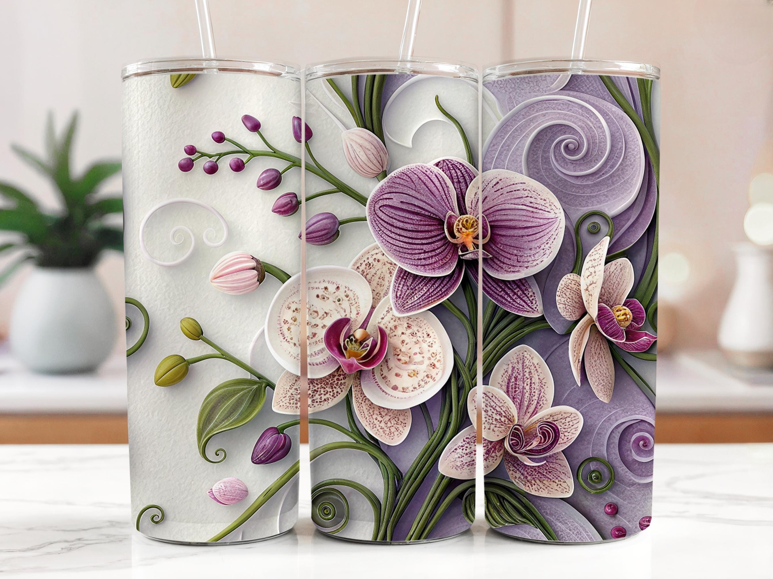 Orchid Tumbler Wrap: Purple Floral 20oz Skinny Tumbler PNG (Digital Download