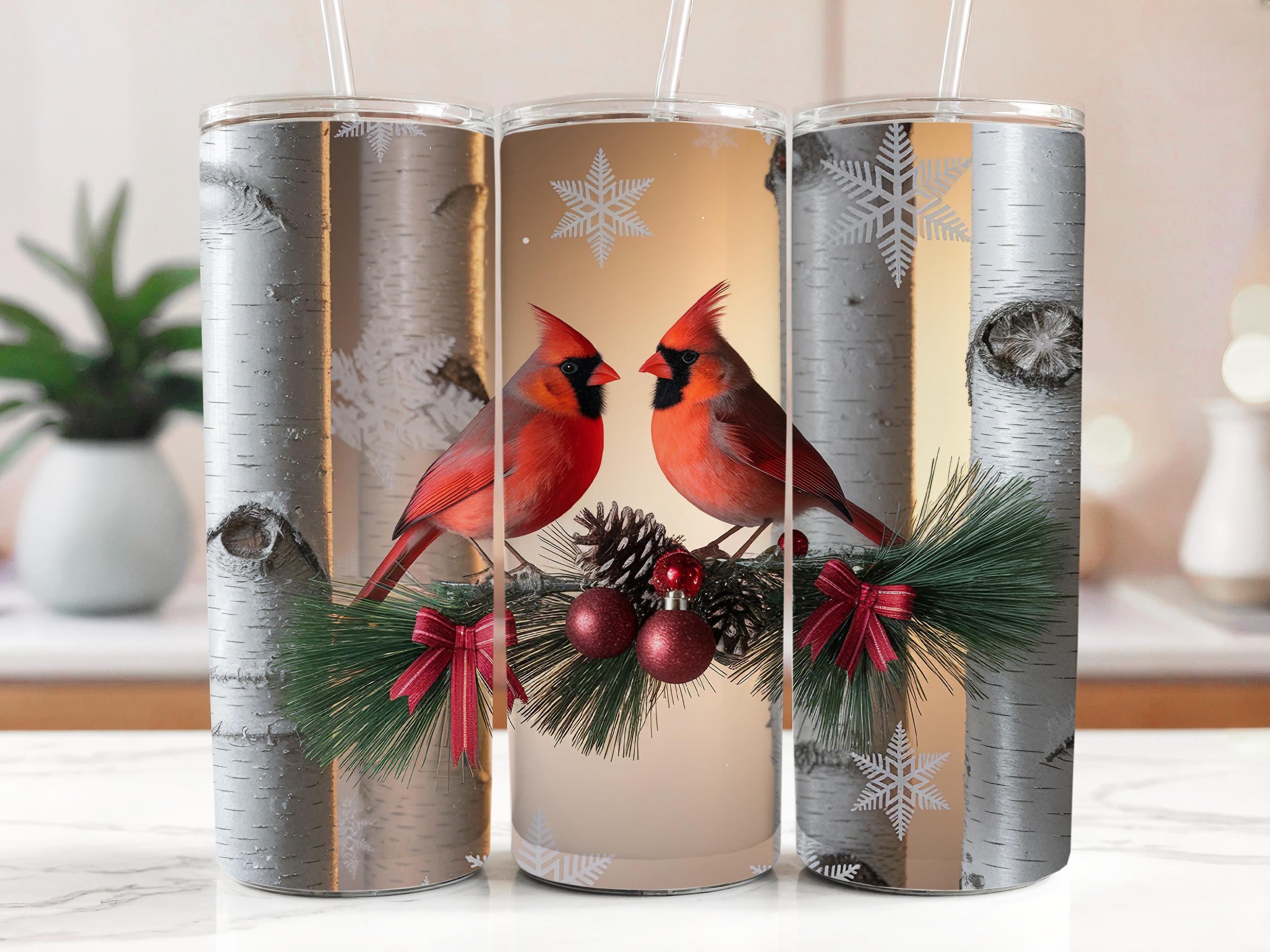 Cardinal Tumbler Wrap: Winter Bird Christmas Design (PNG Digital Download)