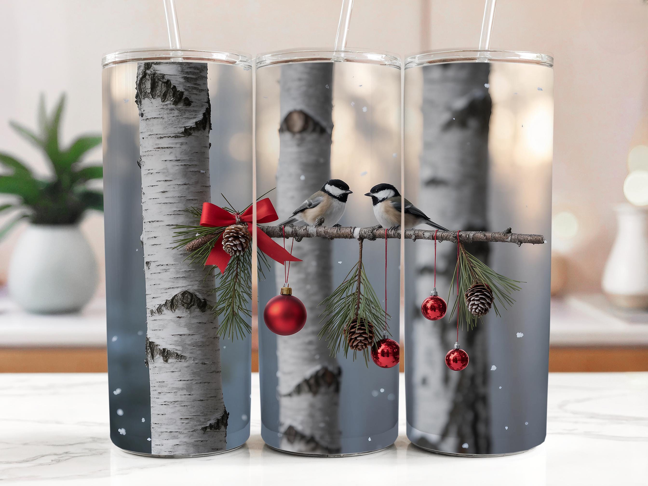 Winter Chickadee Tumbler Wrap: Christmas Ornament 20oz Skinny Tumbler PNG (Digital Download)