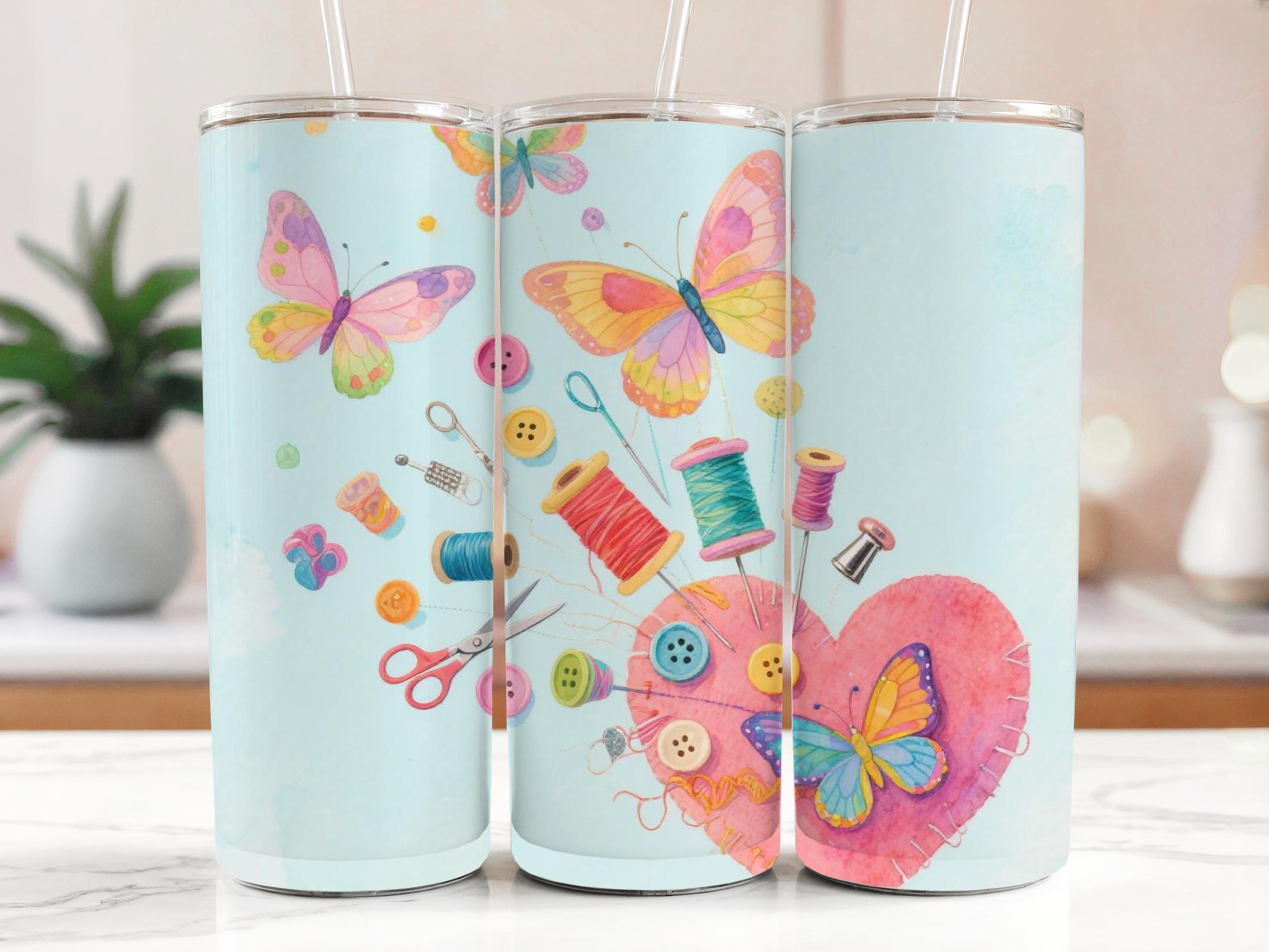 Butterfly Sewing Tumbler Wrap: Crafting Sublimation Design (Digital Download)