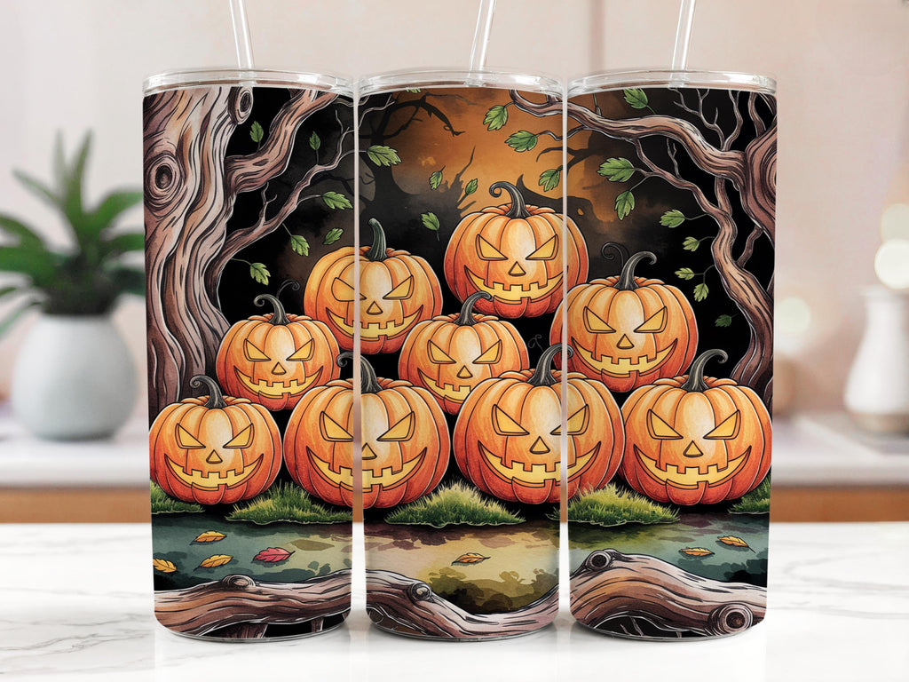 Spooky Halloween Pumpkins Tumbler Wrap - Sublimation Design (PNG Digital Download)