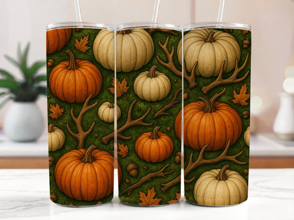 Pumpkin Antler Tumbler Wrap: Fall Harvest Design (Digital Download PNG File 20oz Tumbler )