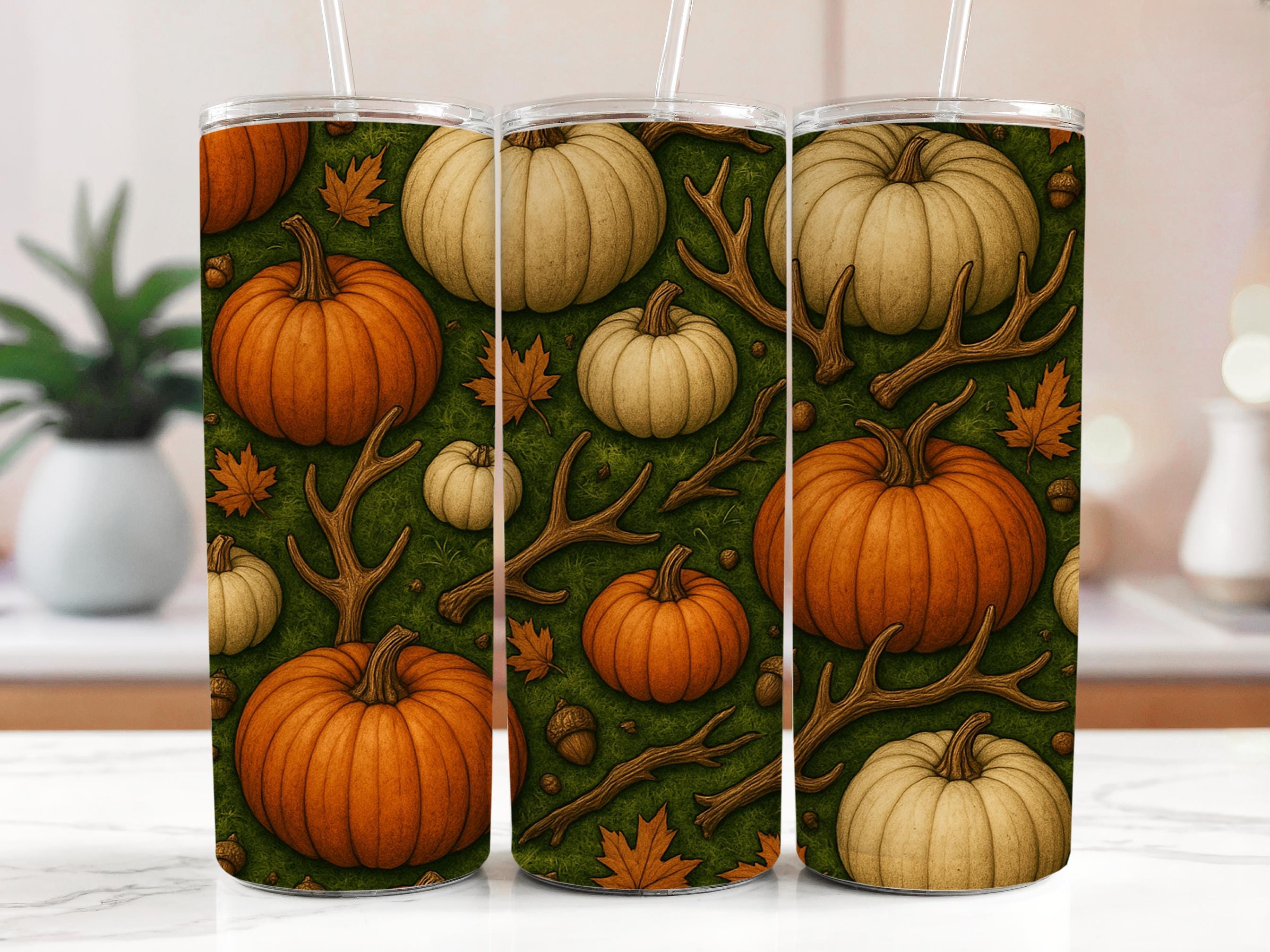 Pumpkin Antler Tumbler Wrap: Fall Harvest Design (Digital Download PNG File 20oz Tumbler )